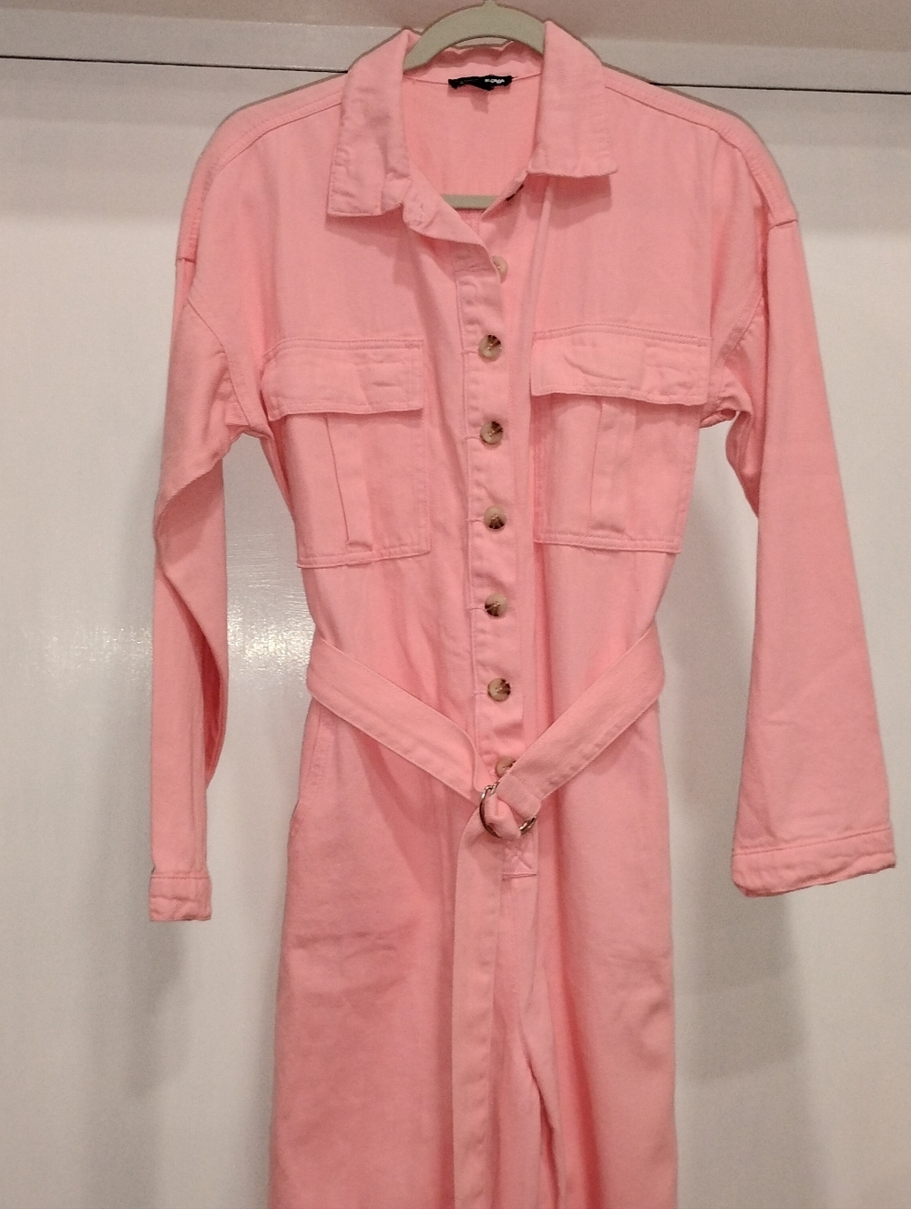 CORAL PINK SOFT DENIM JUMPSUIT